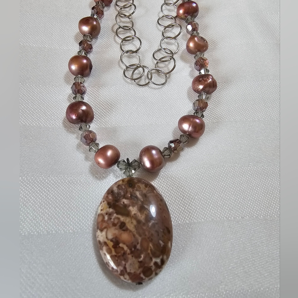 Pink Pearl and Jasper Statement Pendant Necklace